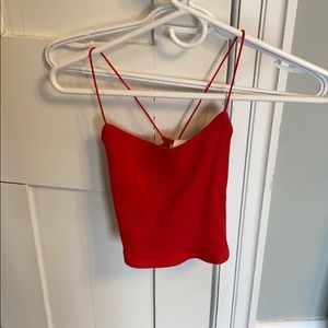 garage red open back tank top